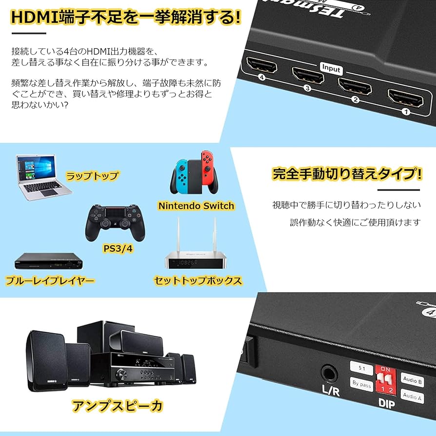 Amazon | TESmart HDMI マトリックス 4入力2出力 4x2 HDMI